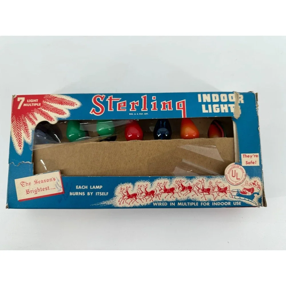 Sterling Indoor Christmas Lights Vintage 7 Light Multi Color Holiday MCM Retro